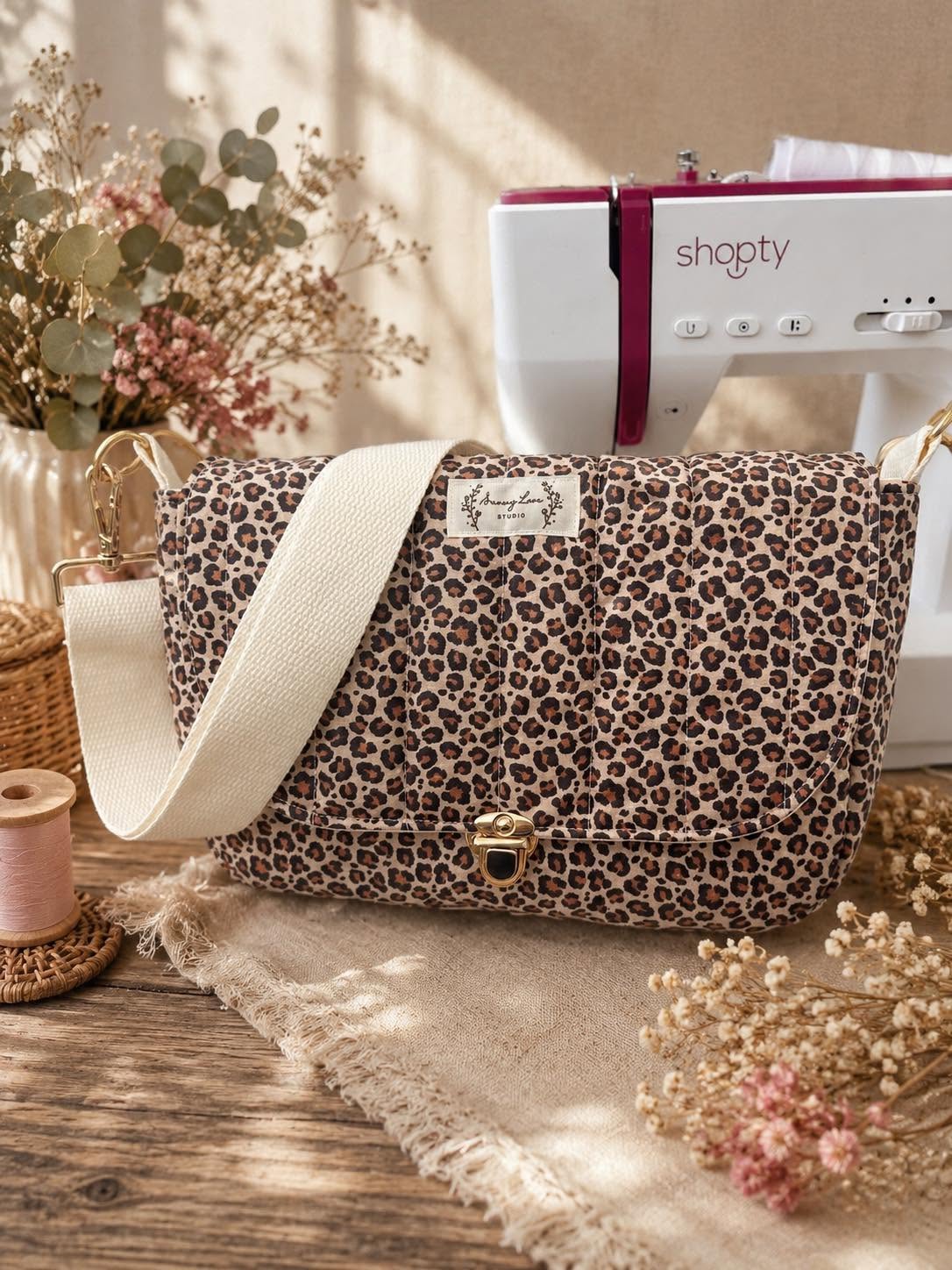 Sac bandoulière matelassé Léopard
