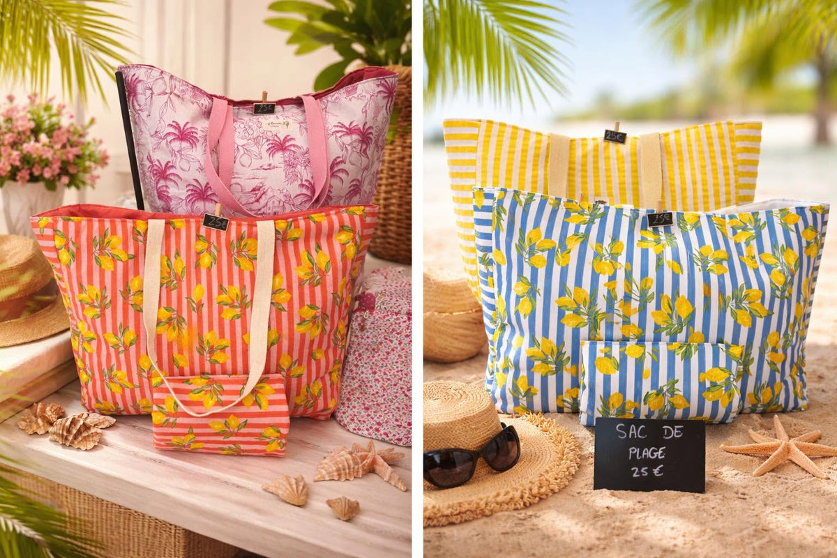 Sac de plage avec porte-serviette extérieur intégré.